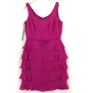 Taylor Womens 6 Pink Tiered Ruffle Sheath Dress 100% Linen Sleeveless High Waist